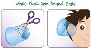 illustration showing how to make animal ears out of a plastic cup