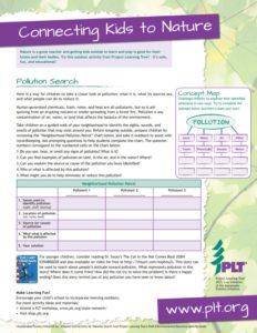 Screenshot of PLT's pollution search family activity