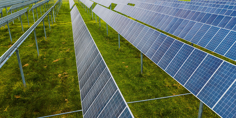 solar panels in rows outdoors