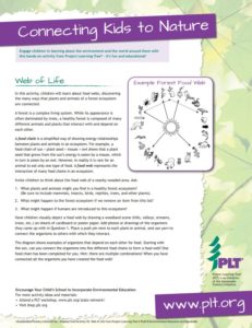 screenshot of PLT's web of life family activity