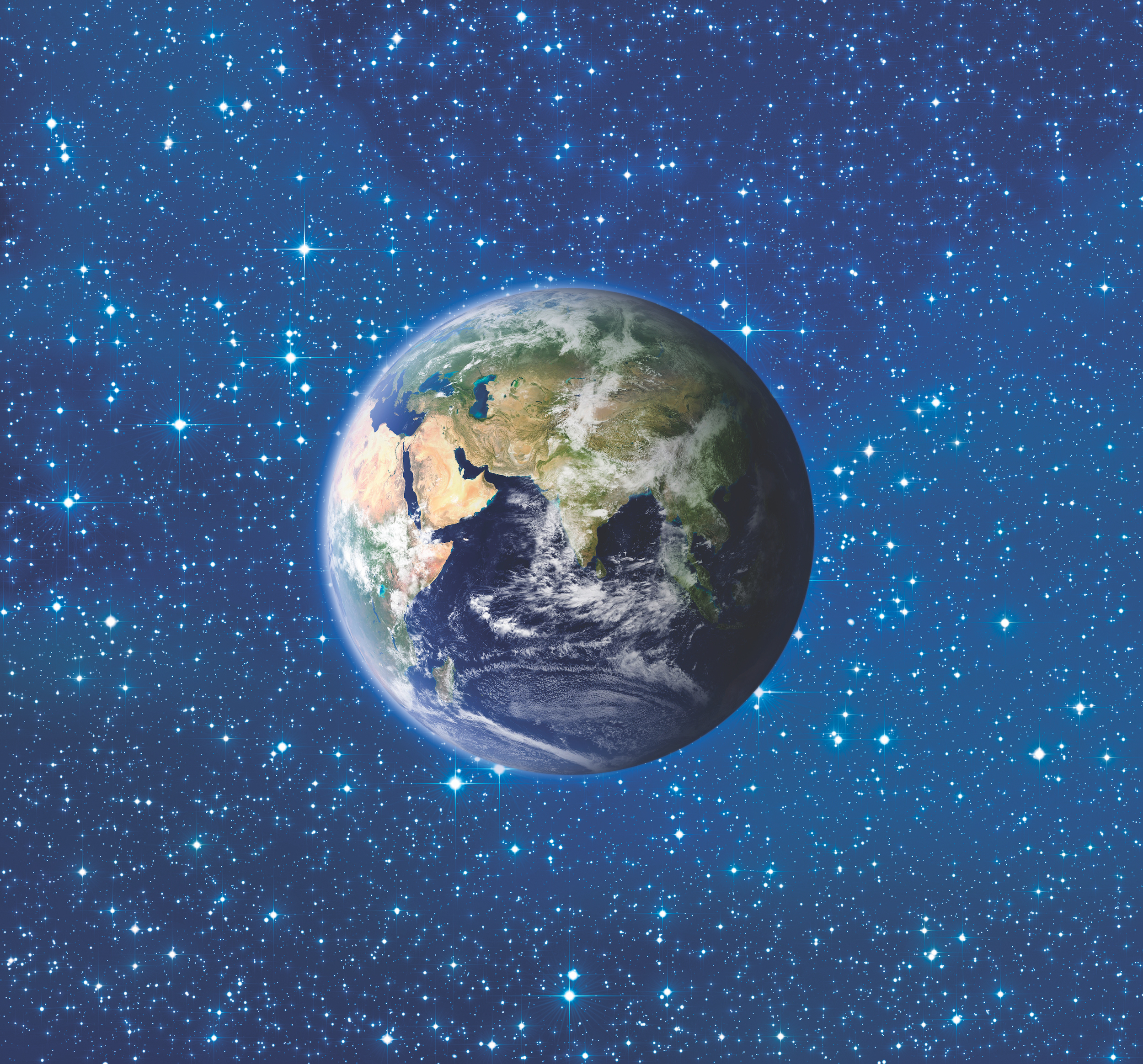 Middle Asia and thousands Milky Way stars. Small part of Earth disk furnished by NASA/JPL ( http://visibleearth.nasa.gov ), stars and everything else are my astronomy work.