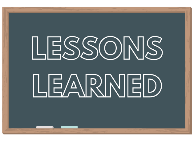 chalkboard with lessons learned written in chalk
