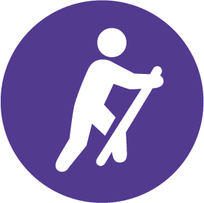 purple icon of a person hiking