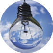 lightbulb with a cloudy blue sky in the background