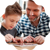 Dad and son over a tablet