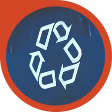 recycling symbol with triangle of arrows surrounded by a red border