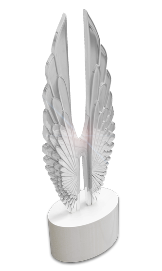 Hermes Platinum Creative Awards Statue with two angel-like wings