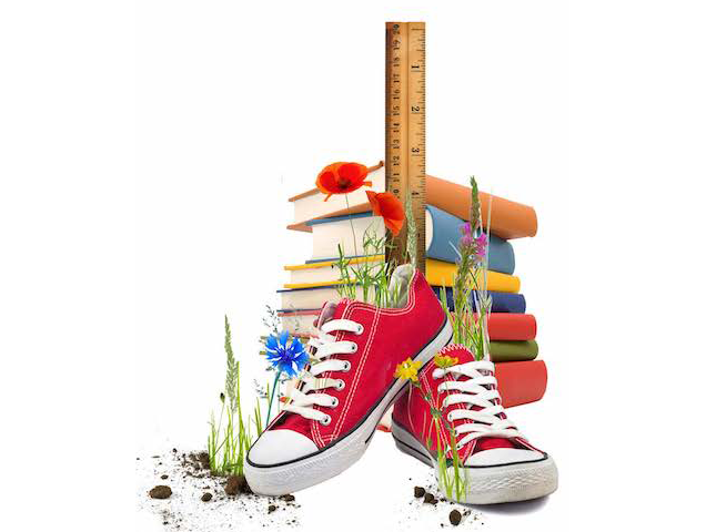 Red converse shoes and a stack of books