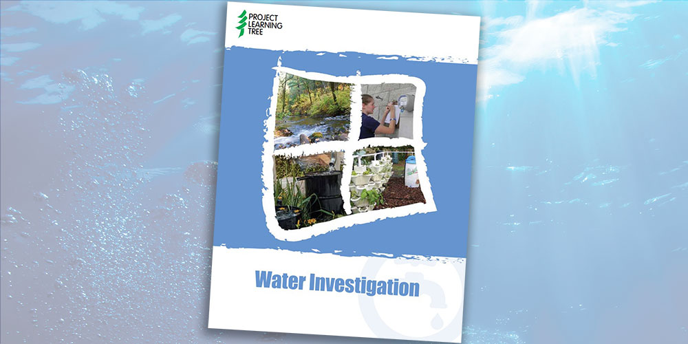 cover of Water Investigations activity over an image of an underwater view with sunlight.