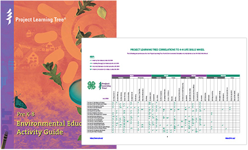 Cover of pre K-8 guide with correlations chart superimposed on top of it.
