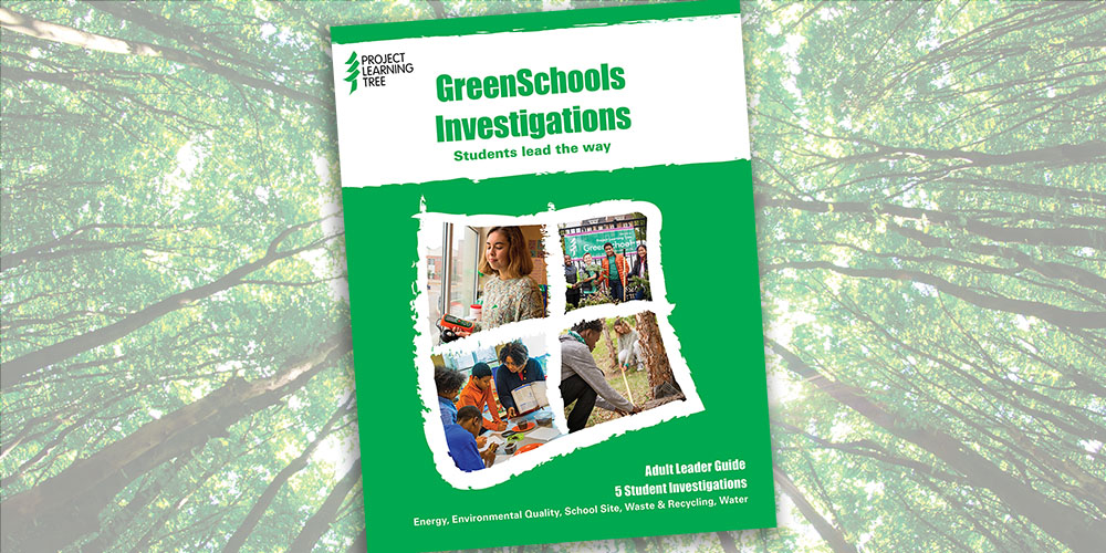 Cover of GreenSchool Investigations cover over a background of trees
