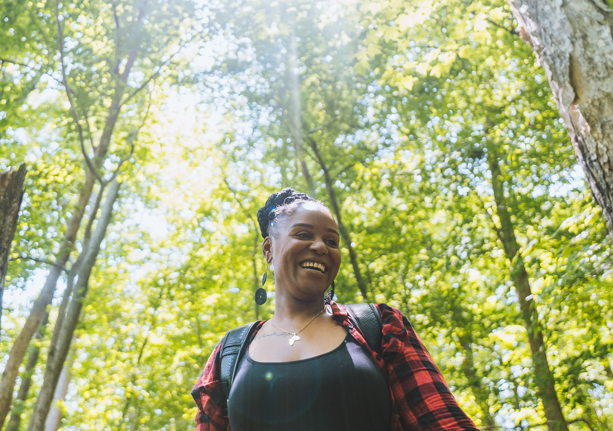 close up shot of jerri taylor in the forest